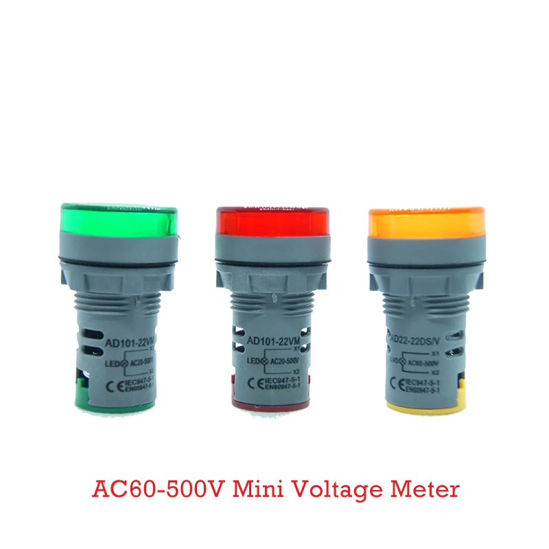 22 мм AD16 Тип AC60 500V мини Напряжение метр светодиодный цифровой Дисплей AC вольтметр