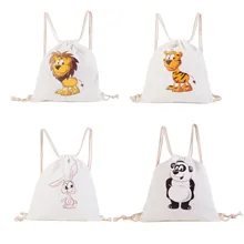 Для мужчин и женщин, хлопковый льняной рюкзак на шнурке, милые животные, панда, тигр, Лев, кролик, с принтом, для улицы, для плавания, пляжа, путешествий, Детская сумка
