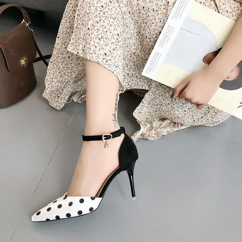 

2019 summer new sleek minimalist polka dot high heels women comfortable versatile pointed stiletto casual high heels.