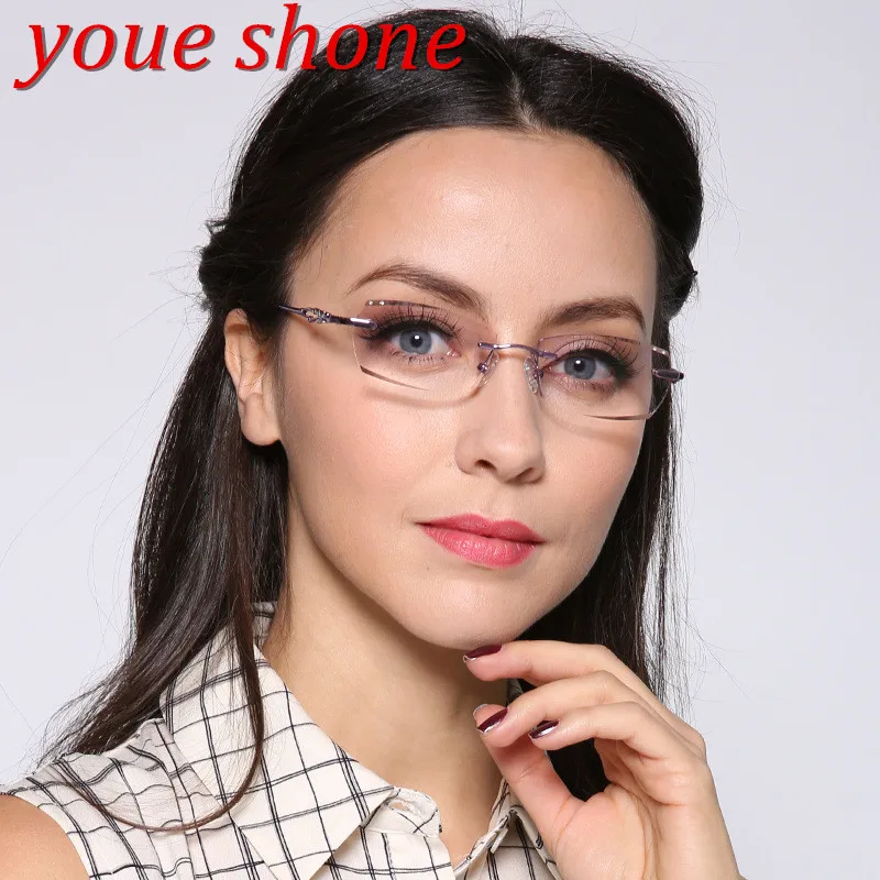 youe shone Brand Eyeglasses Diamond Trimmed font b Rimless b font font b Glasses b font