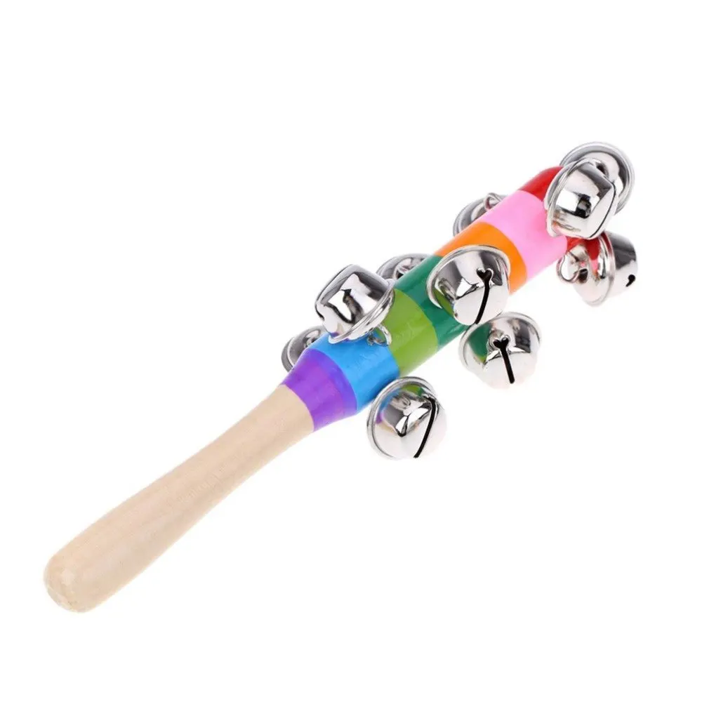 Colorful Rainbow Hand Held Bell Stick Wooden Percussion Musical Toy for KTV Party Kids Game