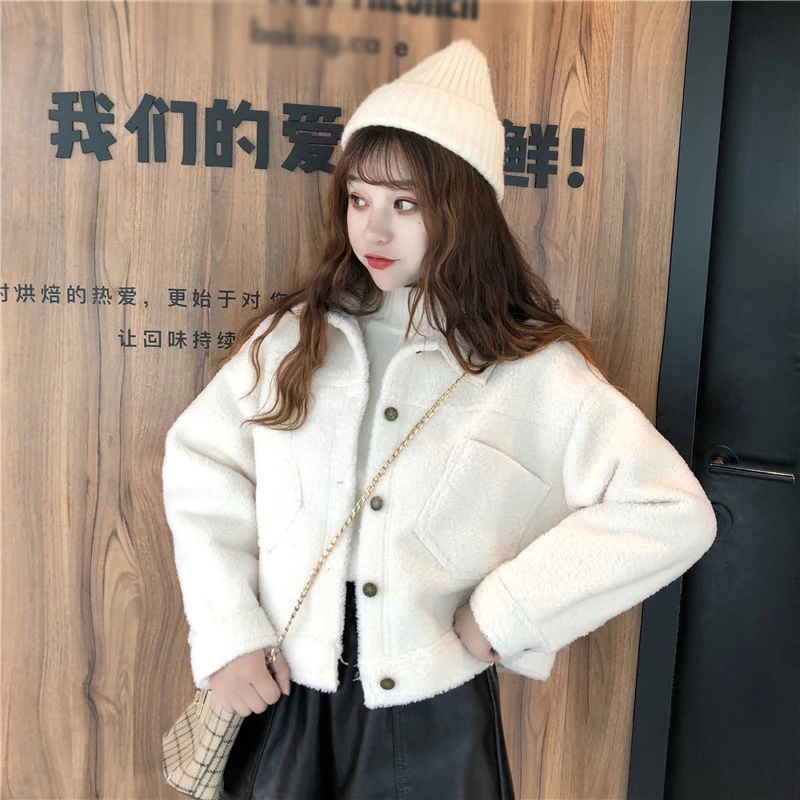 Autumn and winter new students Korean version of the short coat female loose thin plush short paragraph warm wild woman jacket