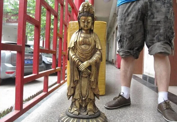 

150624 S1801 30 China Temple Bronze Copper Stand Kwan-Yin Guan Yin Bodhisattva Buddha Statue