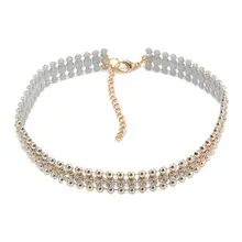 Women Choker Collar Gold Necklace Rhinestone Crystal Beads Pendant Chain Jewelry