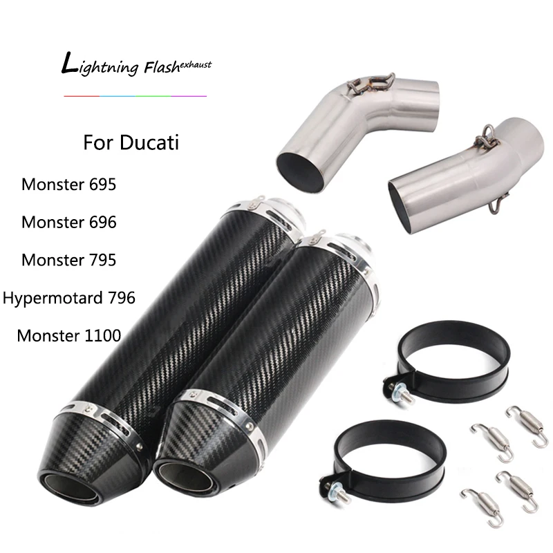 

Left Right Exhaust Pipe for Ducati 695 696 795 796 1100 Motorcycle Mid Pipe 51mm Carbon Fiber Escape Slip On Hypermotard 796
