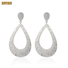 Silvery Alloy Big Water Drop Pattern CZ Crystal Earrings Vintage Style Women Hollow Drop Lady Elegant Party Jewelry Gifts New promotion 2016 new earrings water drop shape with big cz rhodium plated women earrings