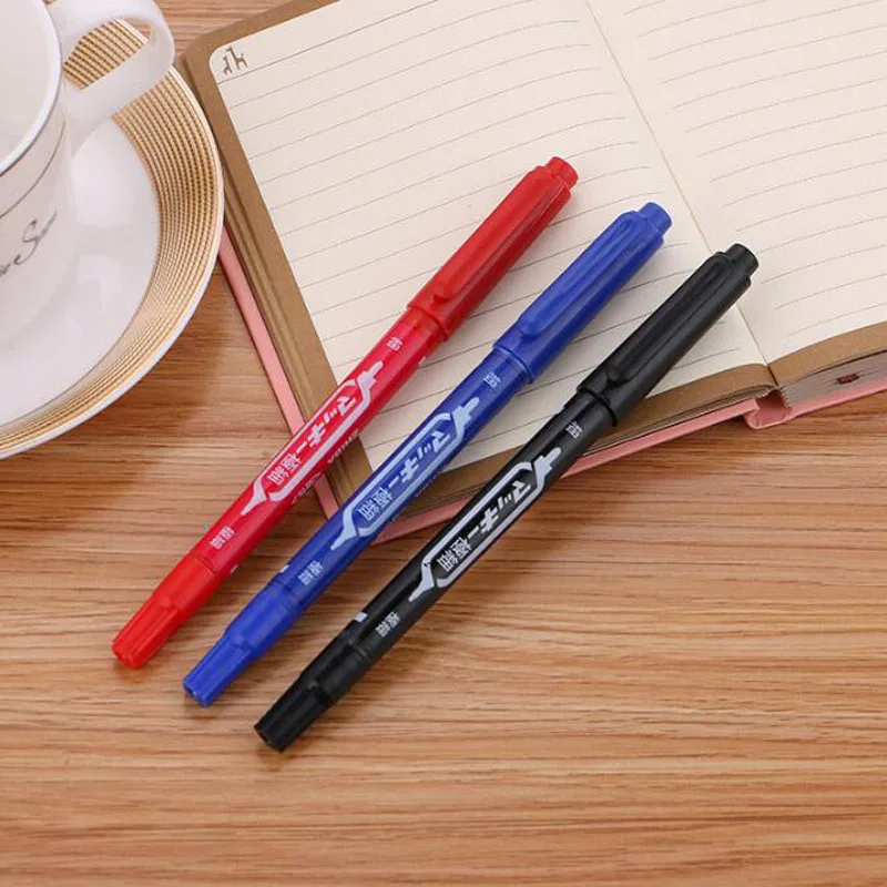 

Permanent Marker Pens Doubled Headed Hook Line Fine Thick Pen Ink Waterproof Office Supplies Stationery Black/Blue/Red Colour