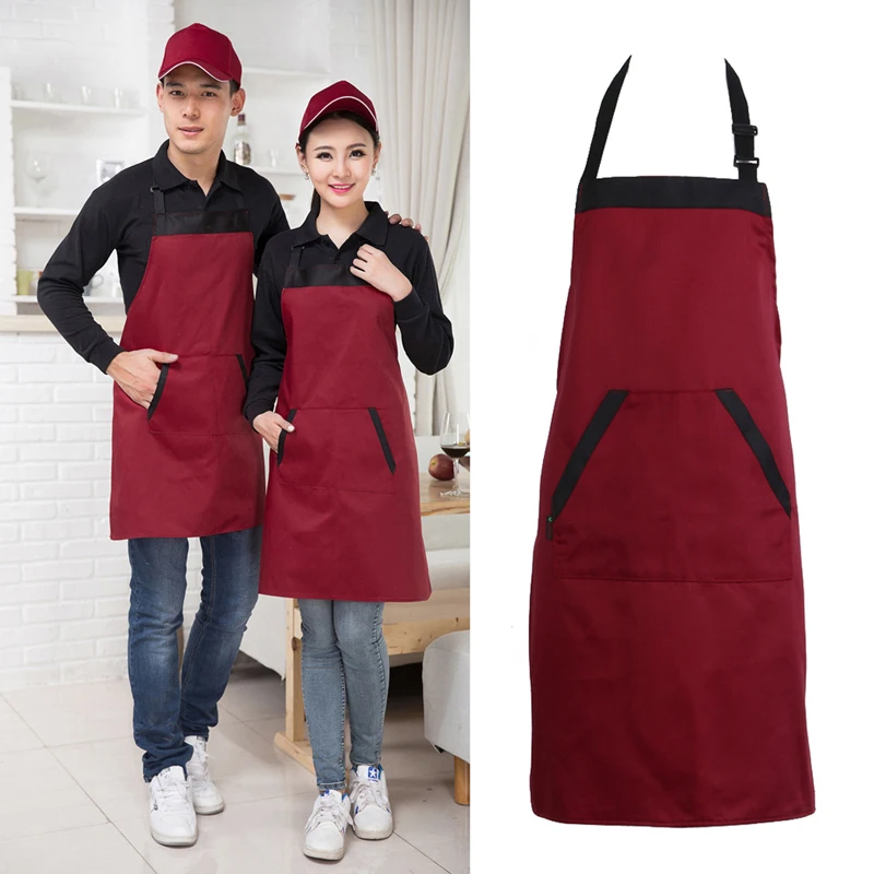

Black Red Kitchen Apron Chef Cooking Catering Halterneck Bib with 2 Pocket Sleeveless Aprons for Woman Men21