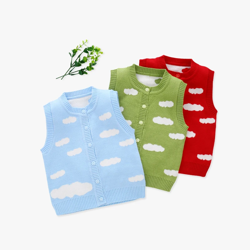 Clouds Baby Boy Sweater Vest Cotton Crochet Button Closure Cardigan for Baby Girl Comfortable Anti Pilling Outfit Spring Autumn