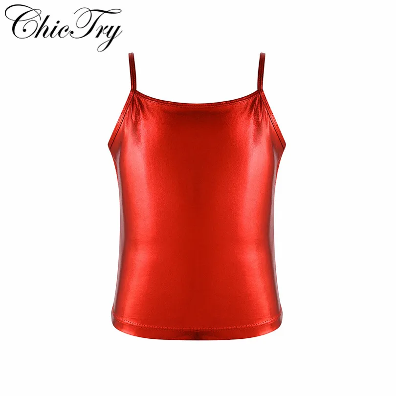 Big Girls Spaghetti Shoulder Straps Tank Top Shiny Ballet Gymnastics Dancewear