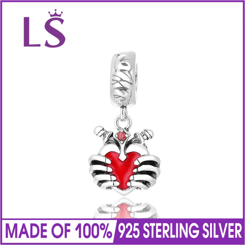 

LS Fashion 925 Sterling Silver Halloween Celebration Charms Beads fit Original Bracelets Enamel Pink Fine Jewelry