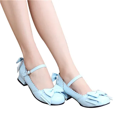 Японские милые туфли в стиле Лолиты на низком квадратном каблуке с круглым носком; Туфли Mary Jane для чаепития - Цвет: Sky Blue