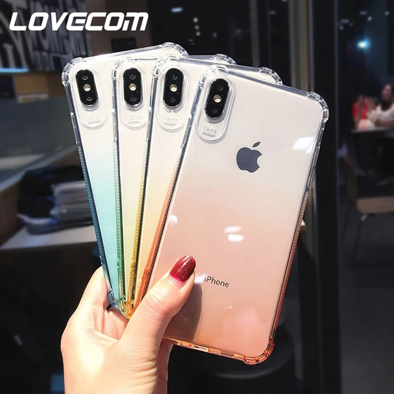 

LOVECOM Gradient Color Phone Case For iPhone XS Max XR 6 6S 7 8 Plus X Hot Shockproof Transparent Soft TPU Phone Back Cover Case