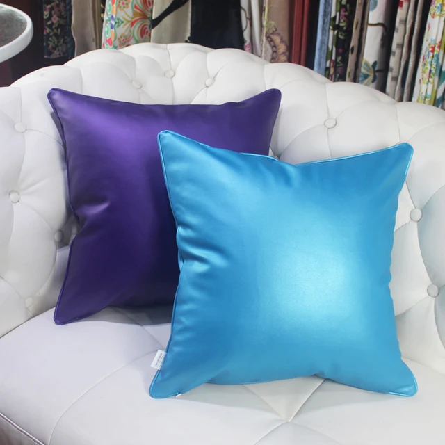 Hao Joy Europe Luxury Glossy Soft Faux Leather Cushion Cover Import Hao Joy Europe Luxury Glossy Soft Faux Leather Cushion Cover Import Fabric Home Decor Square Colors