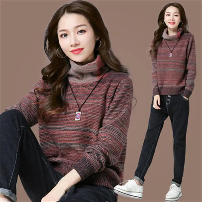 2019 autumn and winter new ladies fashion loose striped sweater | Женская одежда