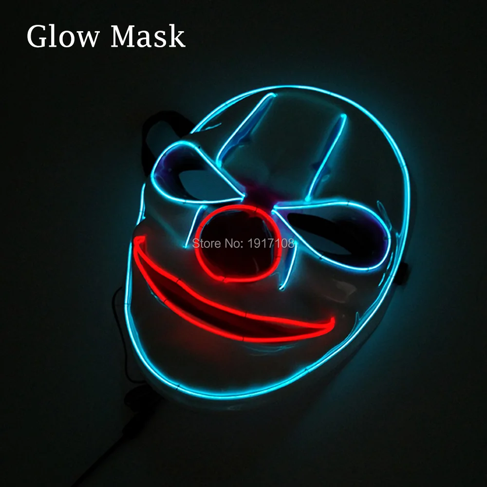 Glowing Two Color Halloween mask LED Clown masks EL wire mask Neon