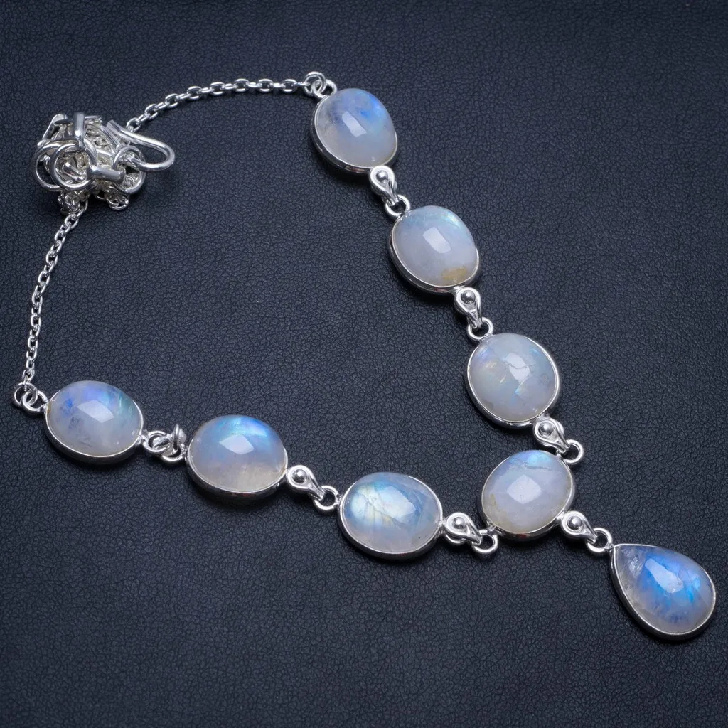 

Natural Rainbow Moonstone Handmade Indian 925 Sterling Silver Y Necklace 17.5" T8707