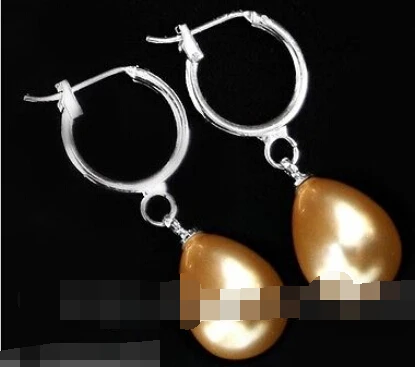 

hj 00382 Real 10x14mm Yellow Drop South Sea Shell Pearl Design Leverback Earrings
