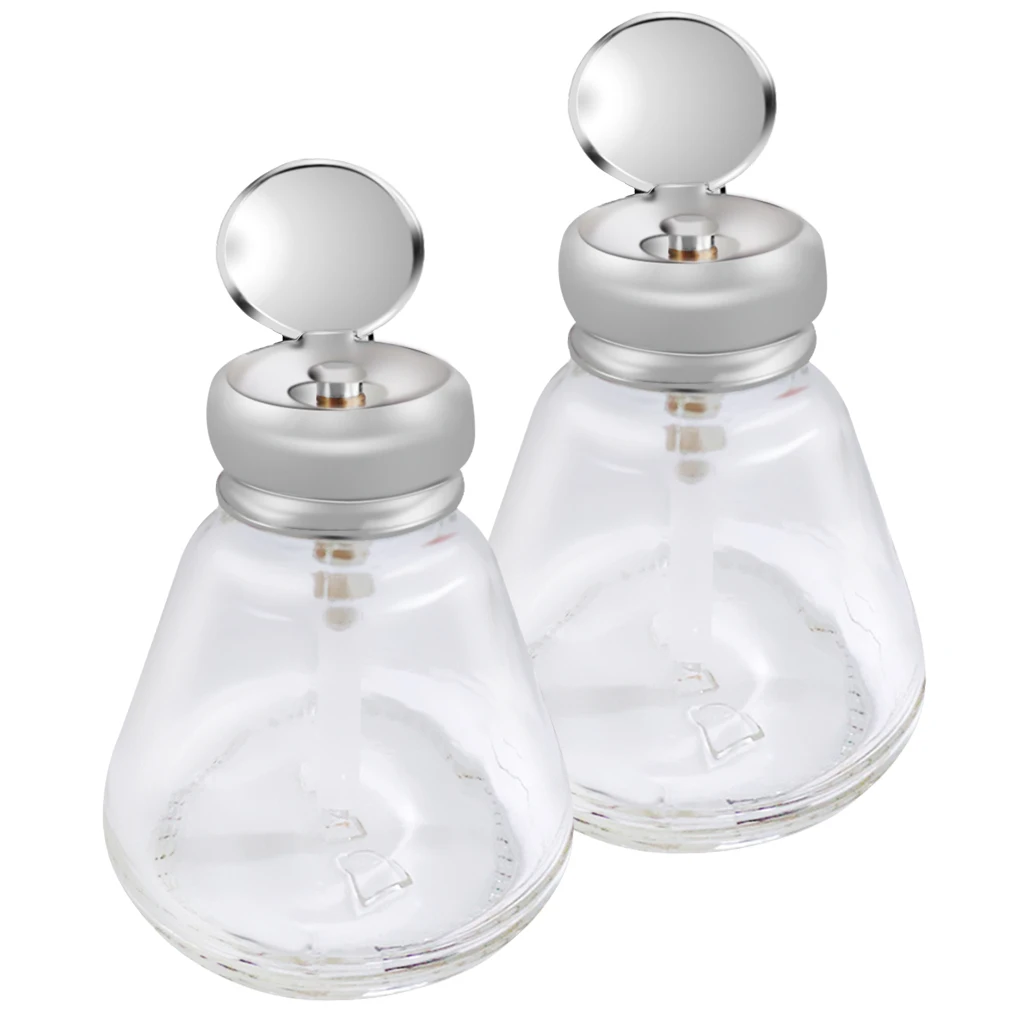 

2pcs Empty Nail Polish Makeup Remover Pump Dispenser Glass Push Down Press Bottle 150ml for Alcohol Acetone