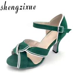 Shengzixue Для женщин зеленый фланель Сандалии Бальные вечерние производительность Salsa Туфли для латинских танцев каблук 6 см-10 см