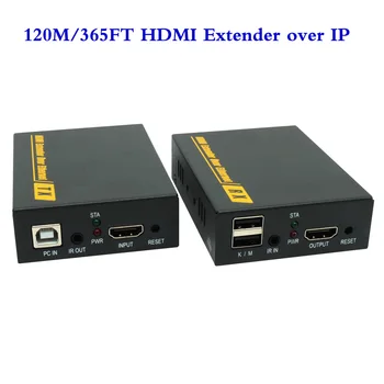 

2019 HDMI USB Extender RJ45 IP Network KVM Over IP Extender Cat5 Cat5e Cat6 to 150M HDMI KVM Extender With Wide IR by UTP SFT