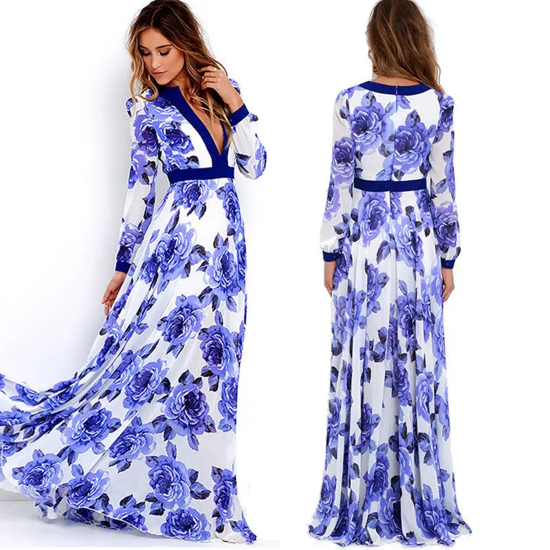 Женское пляжное платье с V образным вырезом и цветочным принтом|boho maxi|sundresses womenflower