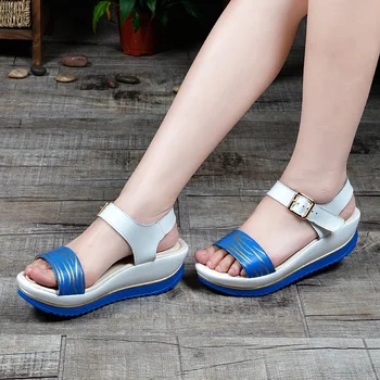 

Nice Fashion Elegant Cow Leather Sandals Shoes For Women Buckle Wedges Printing Leather Casual Sandal Shoes Pigskin Inside