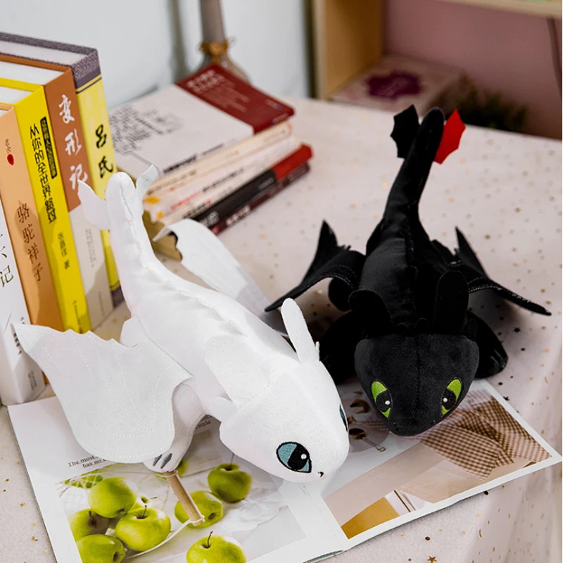 

2pcs 35cm How to Train Your Dragon 3 White and black Toothless Plush Toys Night Fury Light Fury Dragon Soft Stuffed Animal Doll