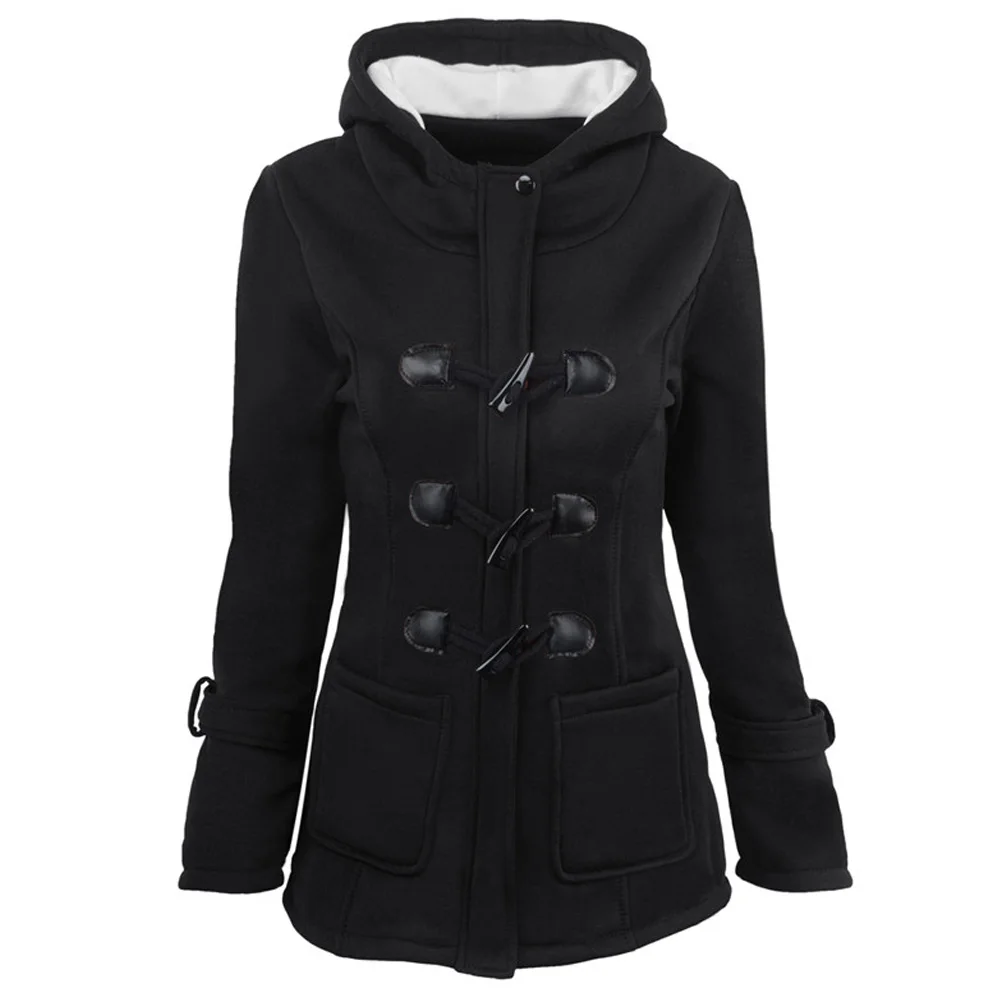 

Joineles 7 Colors Solid Plus Size Autumn Winter Women Casual Coats Hooded Horn Buckles Pockets Jackets Female Outwear Tops 4XL