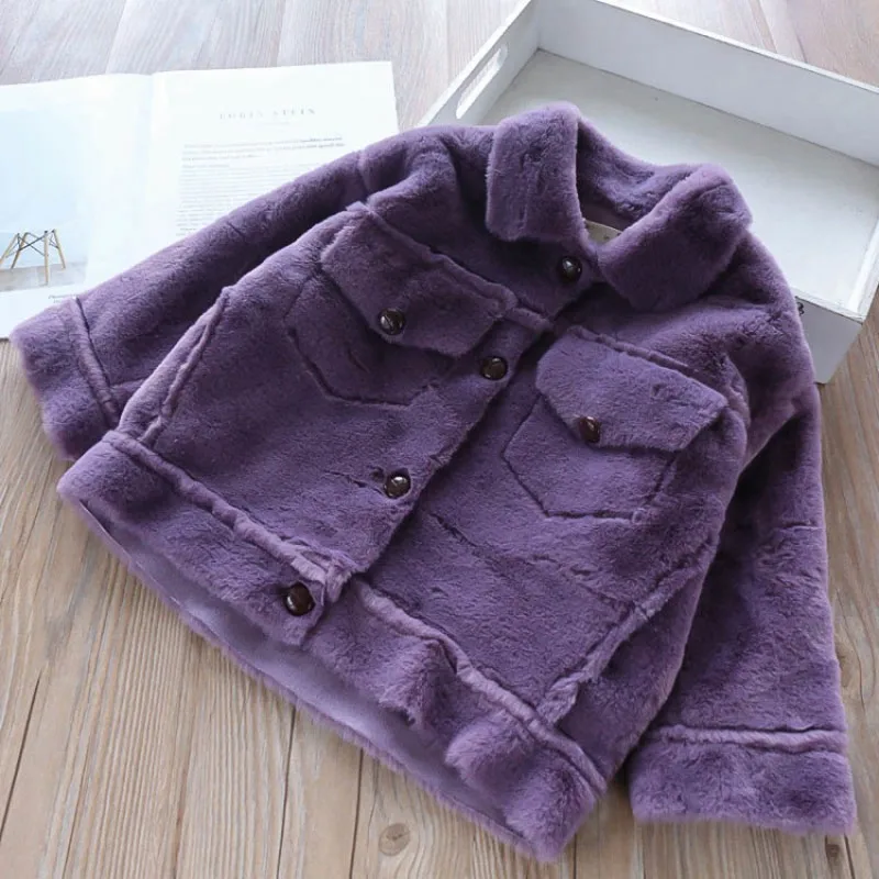 

New Girls Fur Coat Turn-down Collar Winter Spring Autumn Jacket Kids Jacket 8 JT004