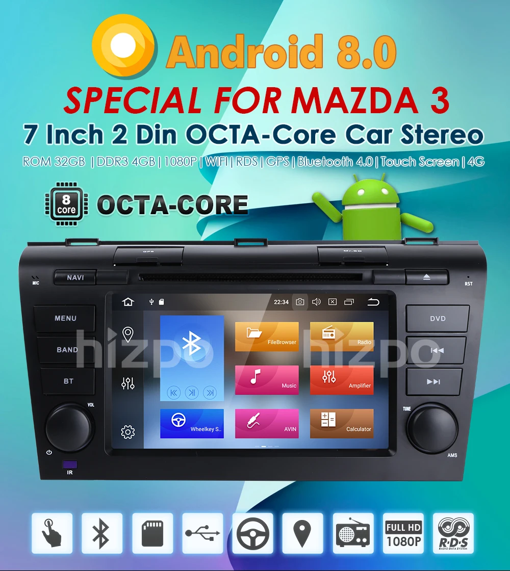 Sale Hizpo Android 8.0 AutoRadio Car DVD Multimedia For MAZDA 3 2004/2005/2006/2007/2008/2009 Navigation GPS Player RAM 4GB ROM 32GB 1