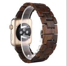 Luxury Handmade Wooden Strap Classic butterfly Buckle Watch Bands With Watch Band Adapter For Apple Watch iWatch 42mm Men