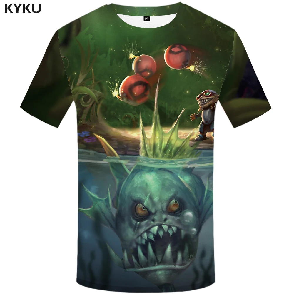 

3d Tshirt Fish T shirt Men League Of Legends T-shirts 3d Piranha Shirt Print Game Tshirts Casual War Anime Clothes Mens Clothing