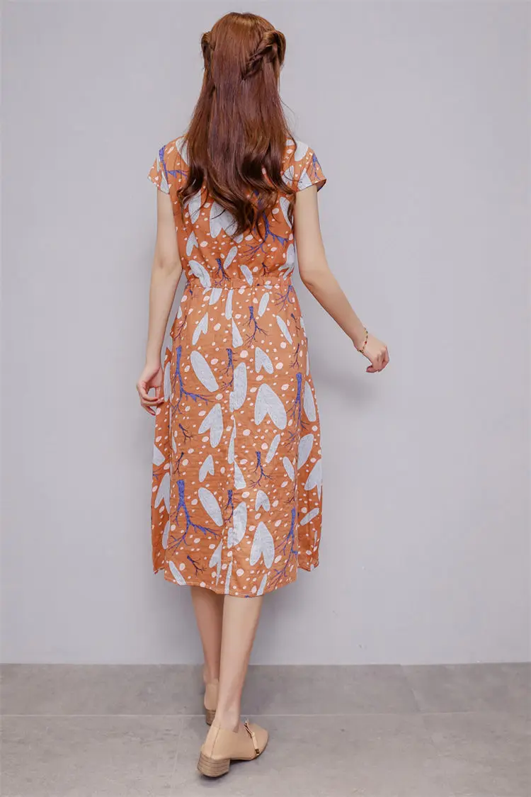 Летнее хлопковое льняное платье для женщин свободного размера плюс 4XL повседневные платья с цветочным принтом OL винтажный богемный пляжный Сарафан Vestidos C41