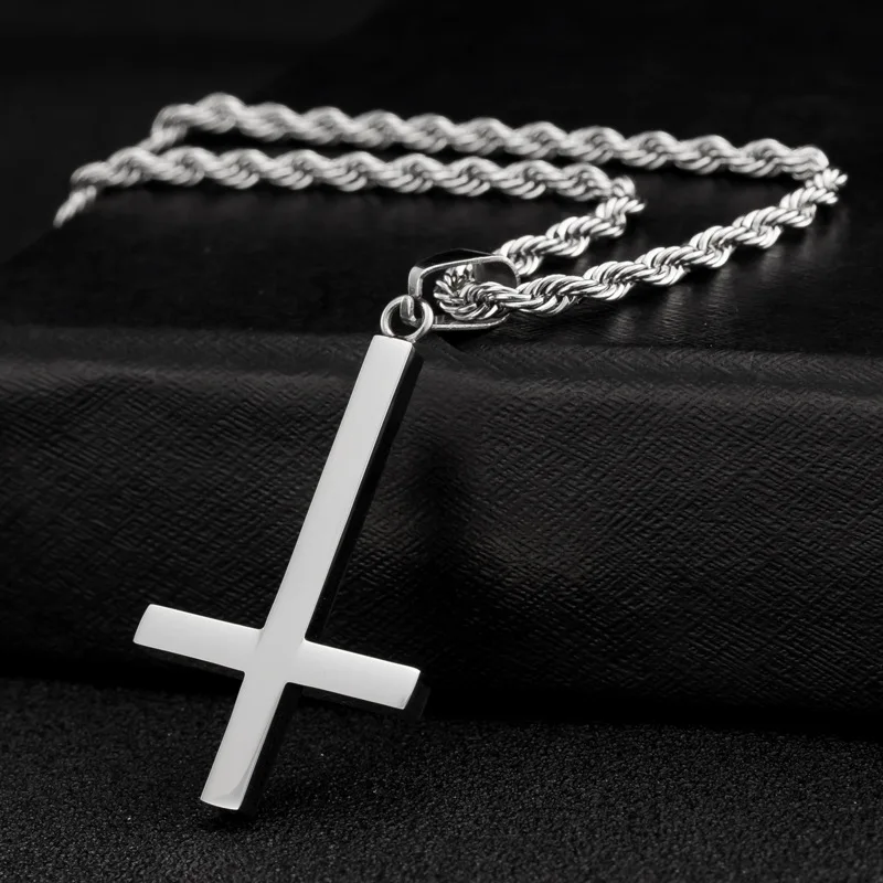 

JS 2016 New Biker Titanium Inverted Cross Necklace Trendy Women Nacklace Male Steampunk Jewelry Accesories IC005