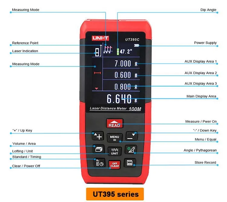 UNI-T лазерный дальномер USB 100 м 50 м 70 м дальномер UT395A UT395B UT395C Trena Лазерная профессиональная рулетка цифровой