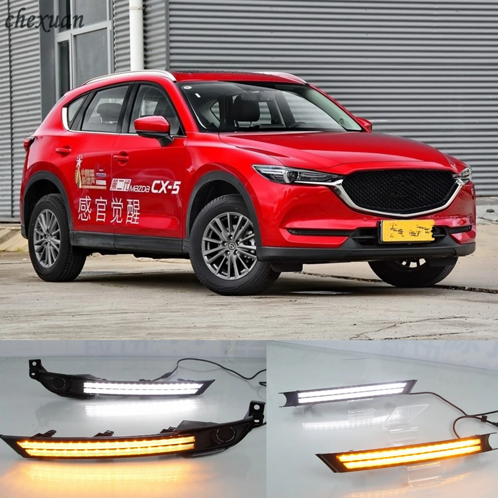 

CSCSNL 2pcs Car LED For Mazda cx-5 cx5 cx 5 2017 2018 12V ABS Fog Lamp Cover DRL Daytime Running Light with turn signal Lamp