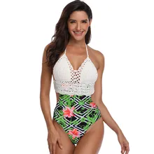 Страусиная Высококачественная Женская Сексуальная кружевная с принтом открытая спина трикотажный пляжный костюм сиамский сиамский Монокини пуш-ап высокий комфорт