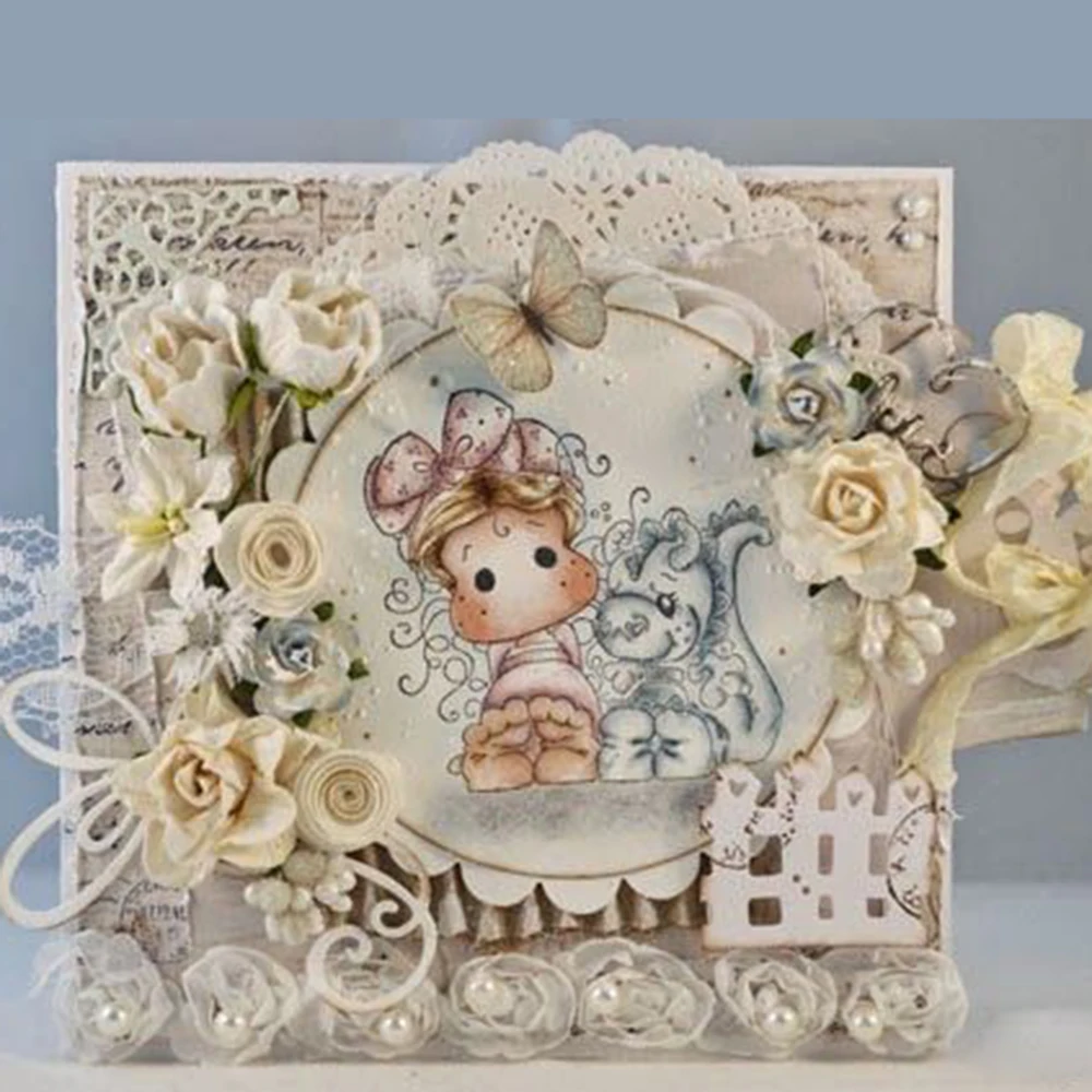 

Lovely Girl Clear Transparent Stamps + Metal Cutting Dies Stencils Scrapbooking Embossing Album Paper Cards Decorative DIY Craft