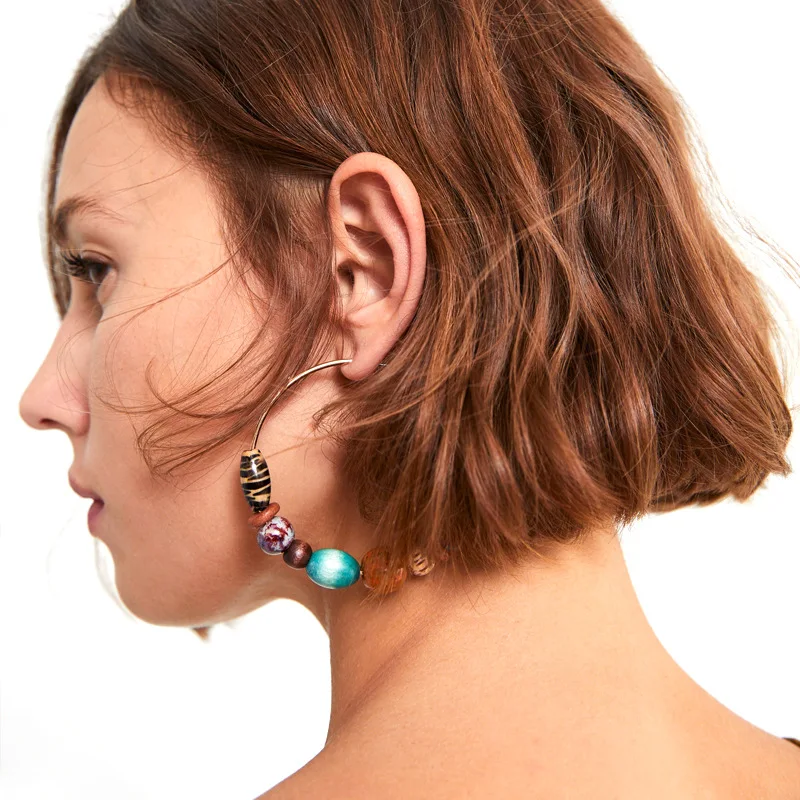

ZA Handmade wood beads round big hoop earrings for women girls bohemian resin ethnic statement earring 2019 fashion jewelry K34