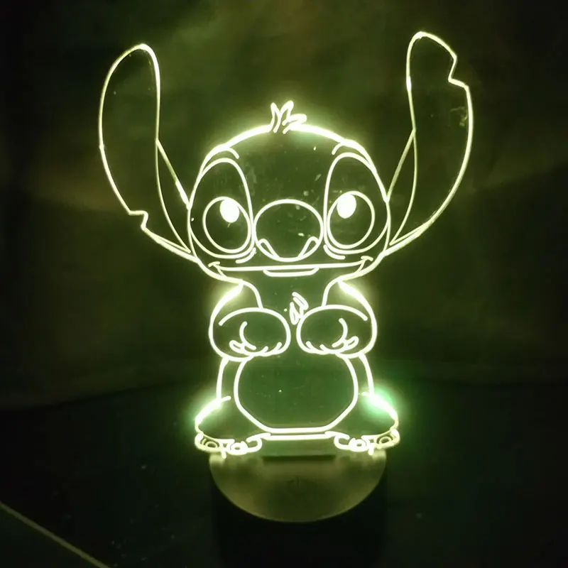 Ститч мультфильм 3D настольная лампа акриловая панель USB кабель 7 цветов изменить сенсорный Ночной светильник для спальни домашний декор для детей Рождественский подарок