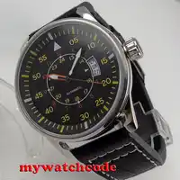 44mm planca black dial 24 hours yellow marks date window automatic movement mens watch