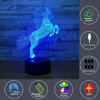 

Unicorn 3D Night Lights for Kids 7 Colors Touch Changing with Remote Kids optical illusion Lamps As a Gift for Boys or Girls