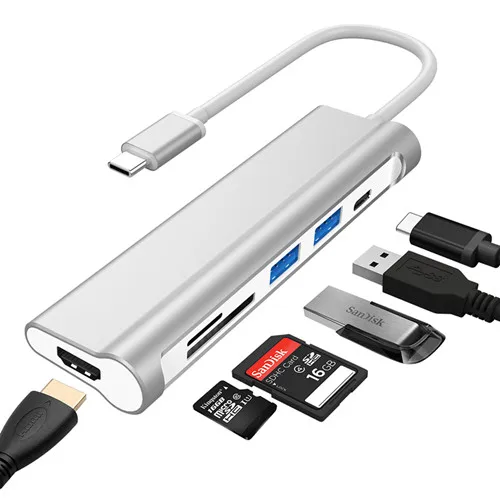 DZLST usb type C 3,1-USB 3,0/HDMI 4 K/SD кард-ридер/PD Thunderbolt 3 концентратор для MacBook samsung S9 huawei mate 10/P20 алюминий - Цвет: Aluminum Silver