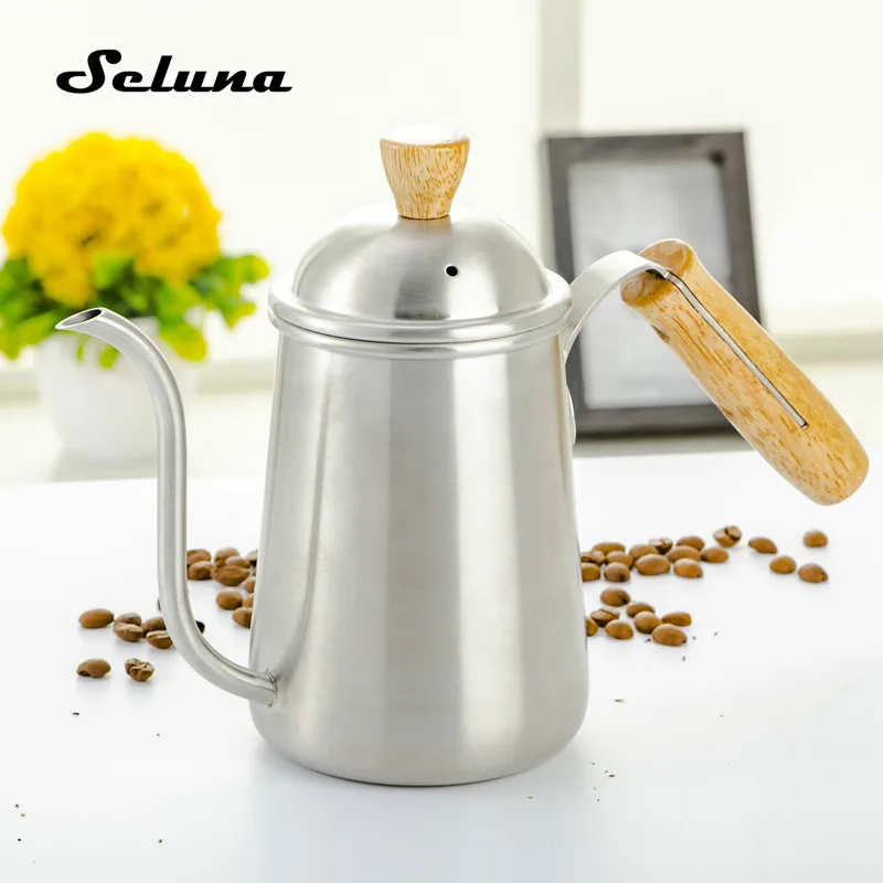 650ml Stainless Steel Coffee Pot Long Spout Kettle Gooseneck Drip Coffee Kettle Wood Handle
