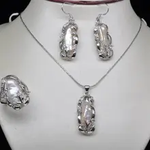 Женский подарок ювелирные изделия слово Циркон натуральный тонкой последние GW натуральный благородный белый жемчуг Кеши Бива наборы ожерелье и серьги* кольцо