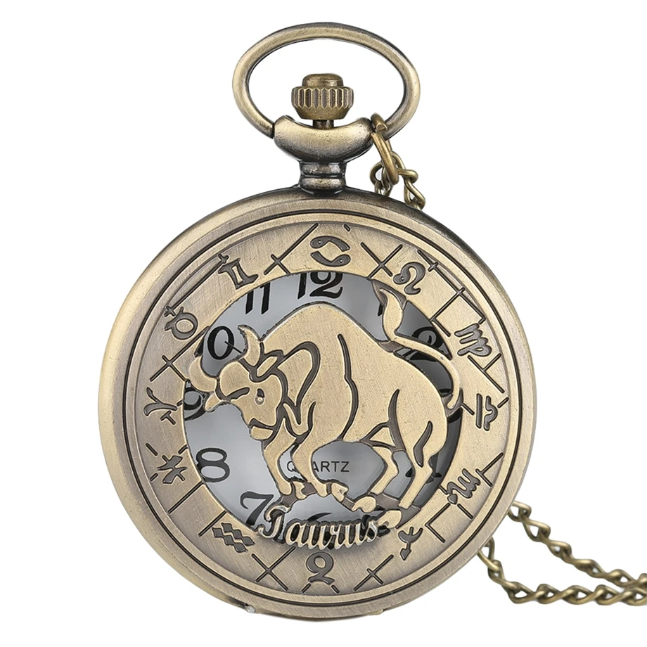 Винтаж зодиака узор современные карманные часы Цепочки и ожерелья цепь Медь Ретро Стиль двенадцать созвездий Для мужчин Для женщин часы