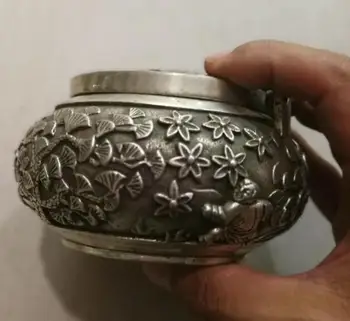 

Tibetan silver doll and Chinese dragon combination statue hands warmer censer