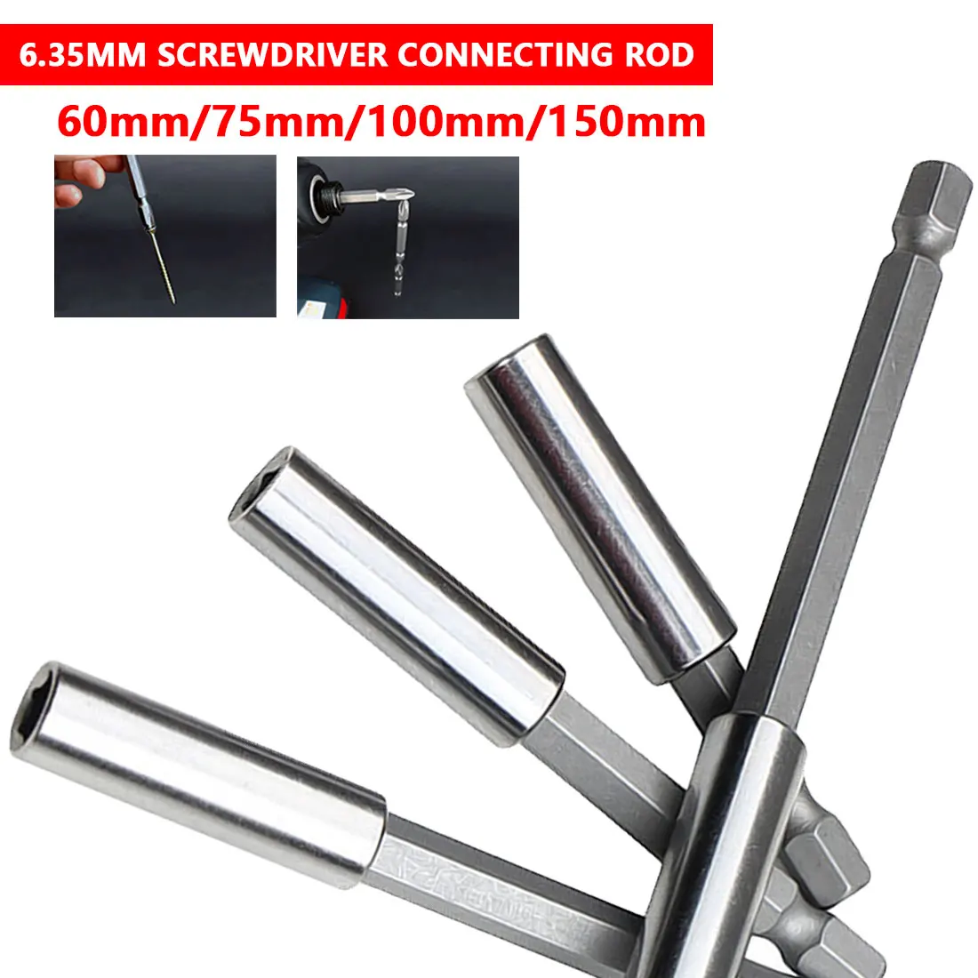 60-150mm Magnetic Bit Holder Extension Long Reach 1//4/" Hex Shank Extending Bar