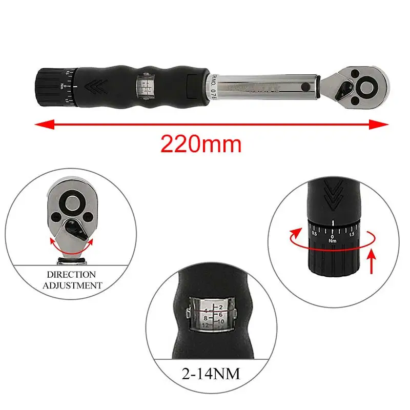 

NEW 2-14NM Window Type Small Torque Wrench 1/4" Ratchet Torque Bike Torque Socket Wrench